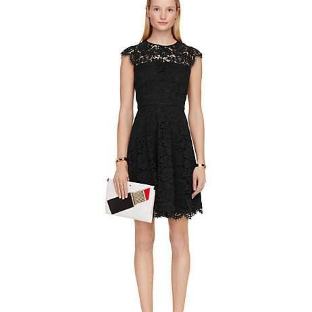 NWT Kate Spade Rose Lace Fit and Flare Dress Black size 14
